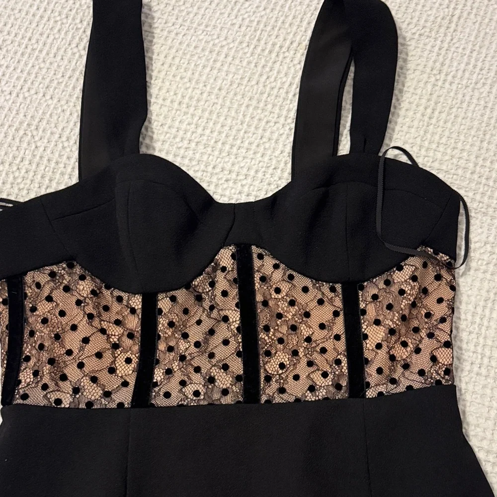 NEW REBECCA VALLANCE Teigan crêpe bustier midi dress US 10. In black